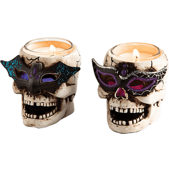 Cypress LED Skull Tealight Holder with Glitter (Set of 2)